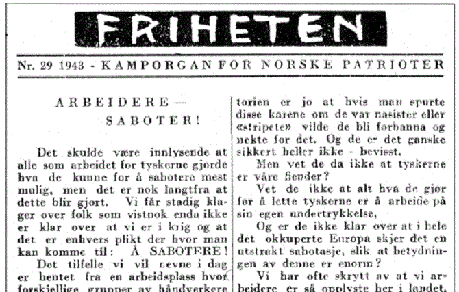 Den illegale avisen "Friheten"