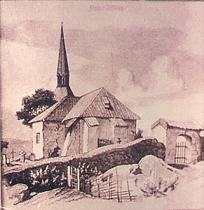 Tune kirke. Tegning fra 1734.